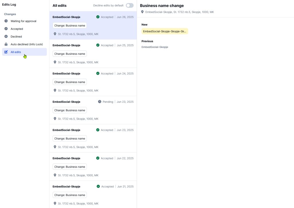 embedsocial edits log section
