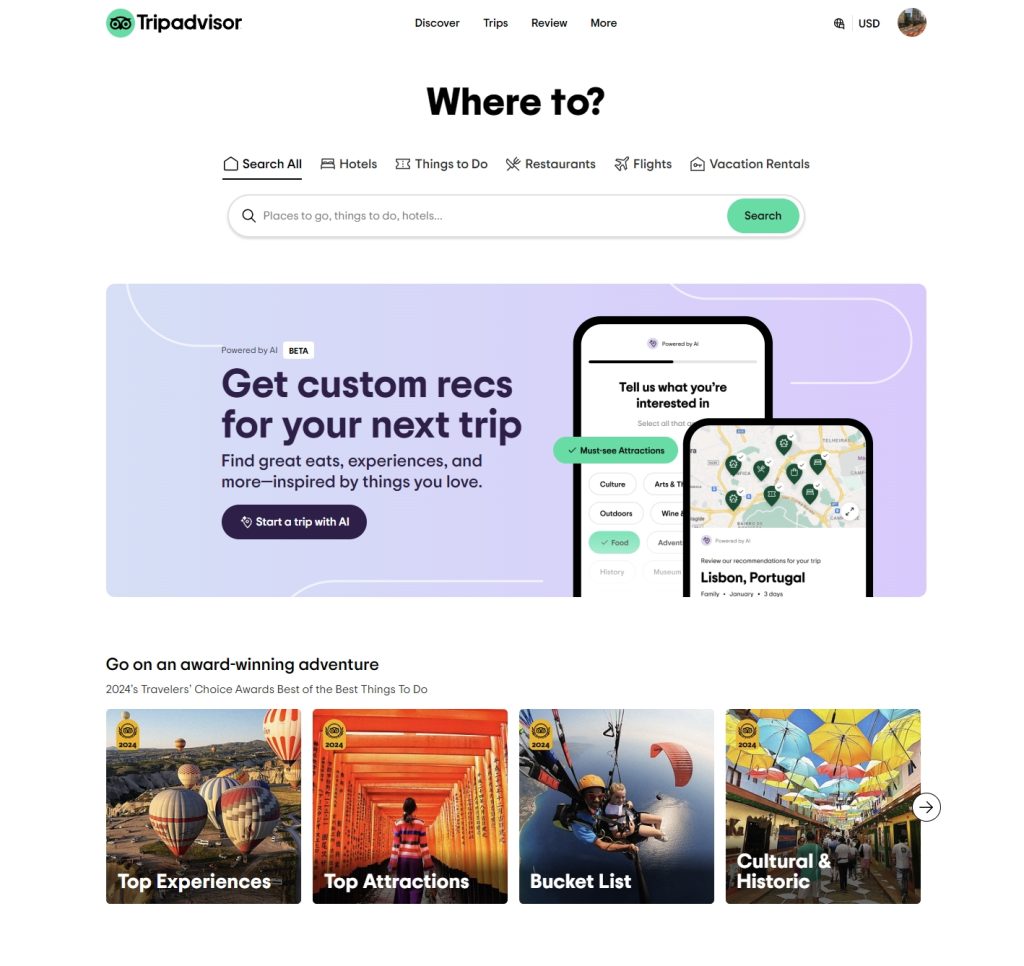 tripadvisor landing page