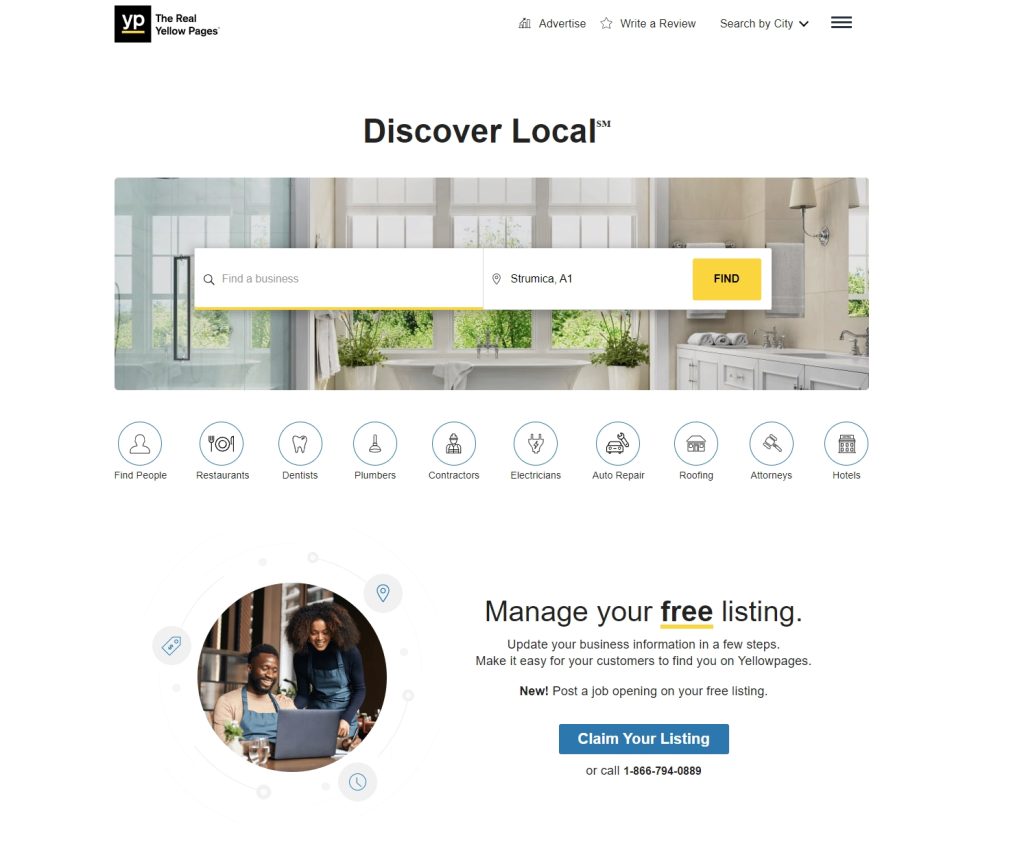 yellow pages landing page