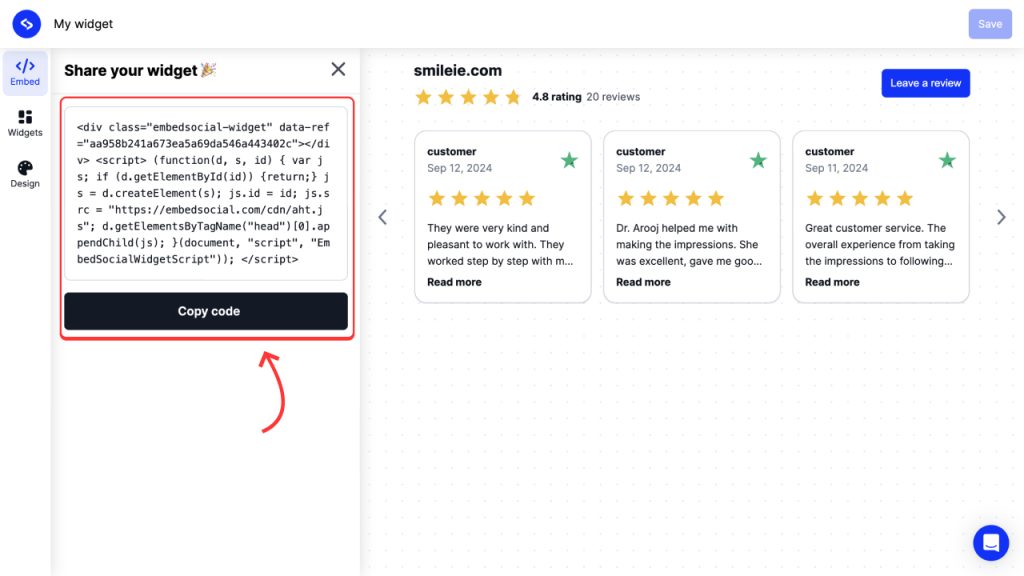 Copy Trustpilot reviews widget code