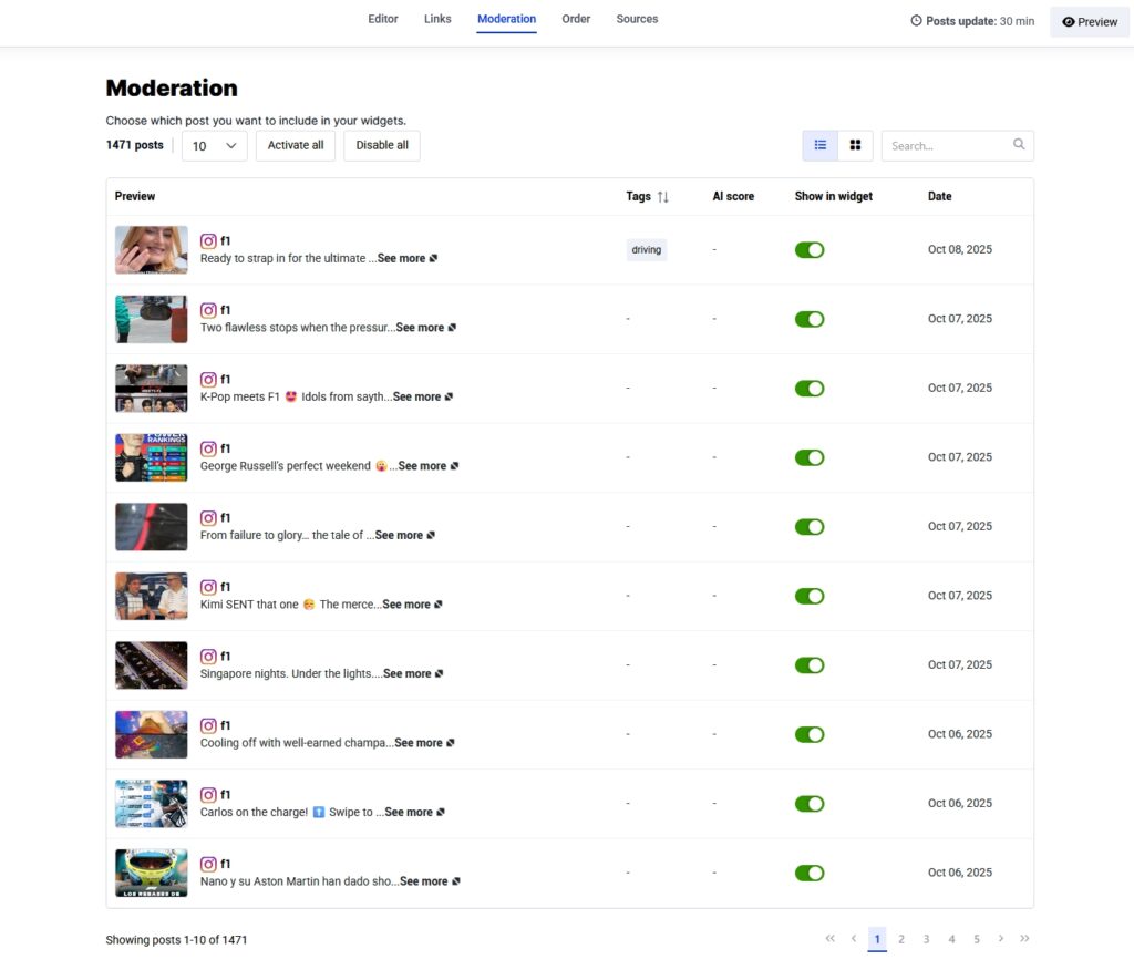 embedsocial editor moderation tab