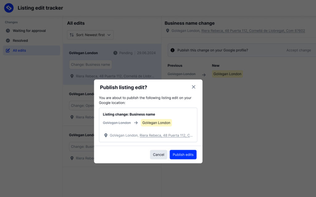 embedsocial gbp listing change tracker workflow