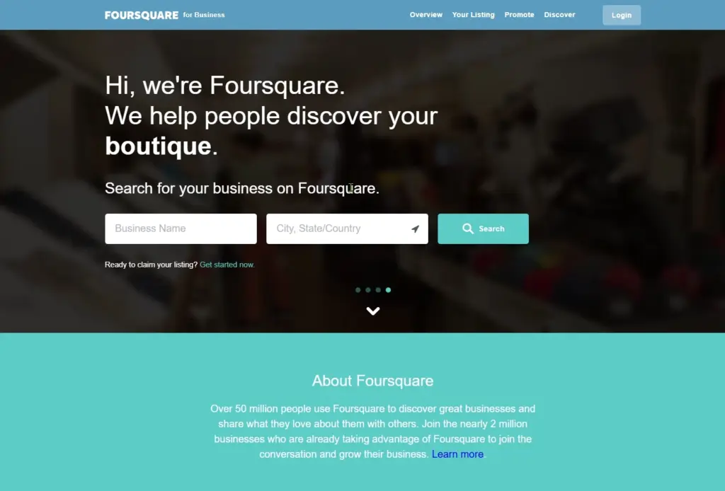 foursquare for business landing page