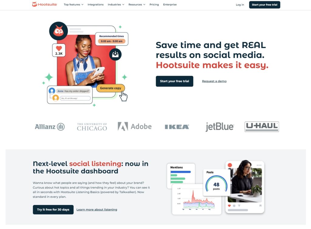 hootsuite landing page