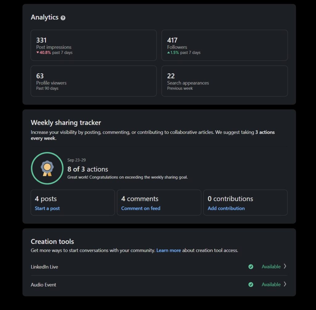 linkedin page analytics example