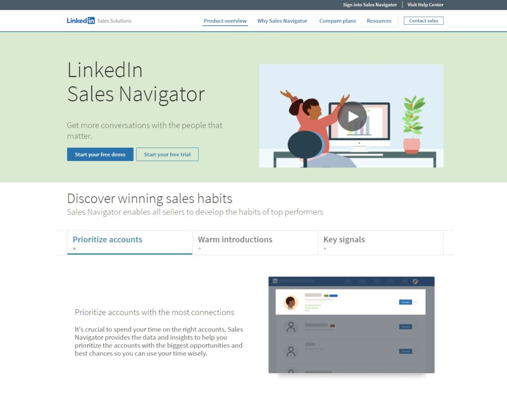 linkedin sales navigator landing page