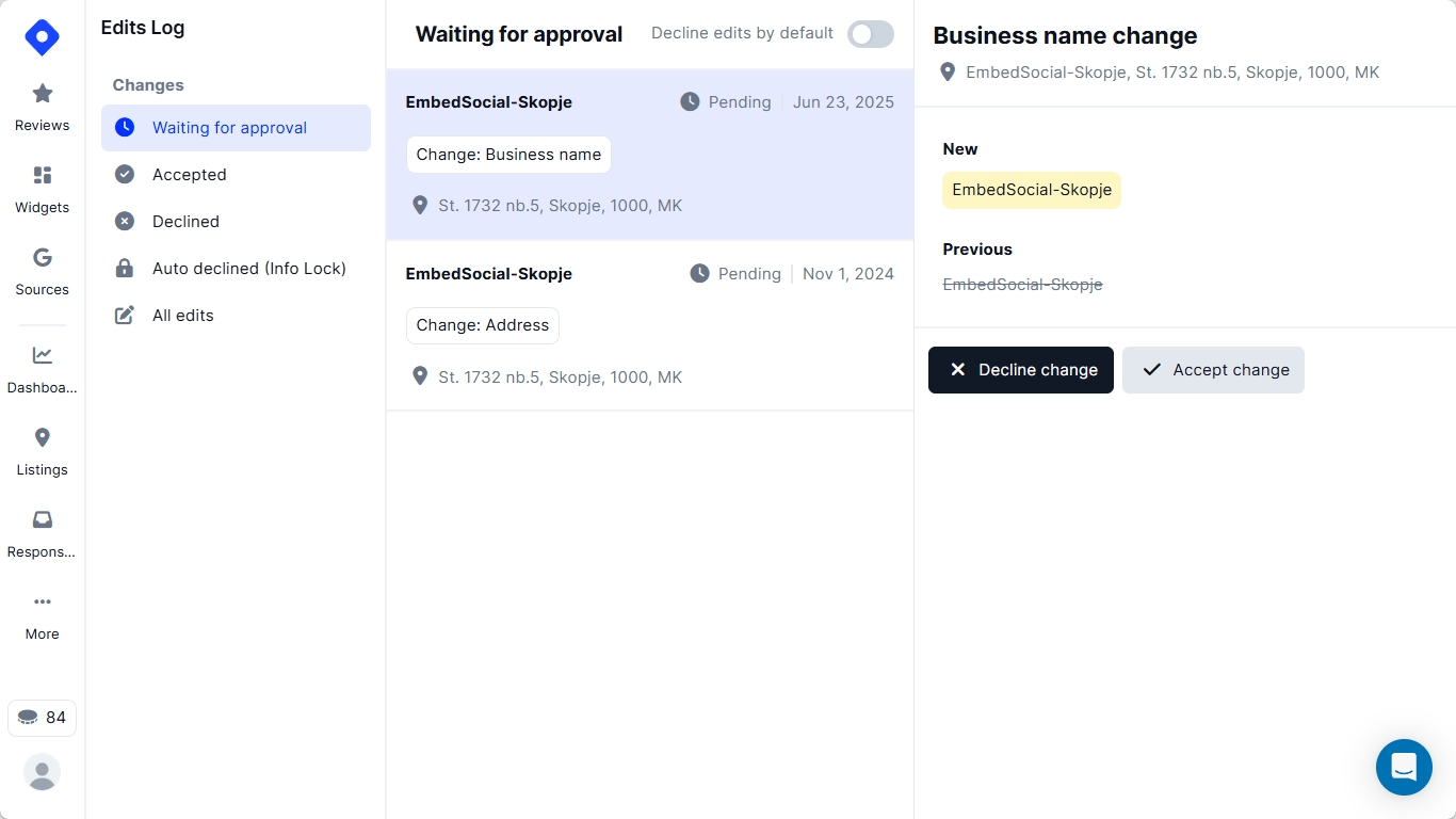localith accepting or declining gbp edits