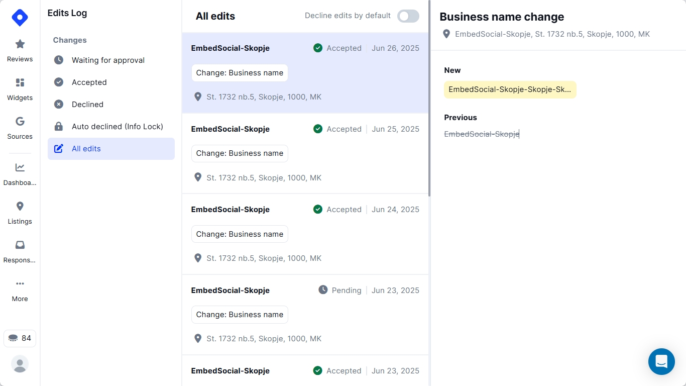 localith edits log section