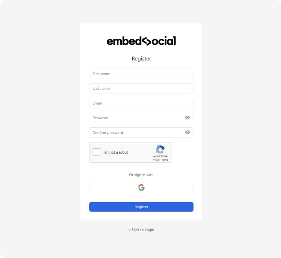 embedsocial sign up page