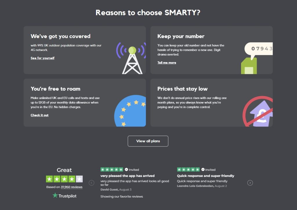 smarty website embedded trustpilot reviews