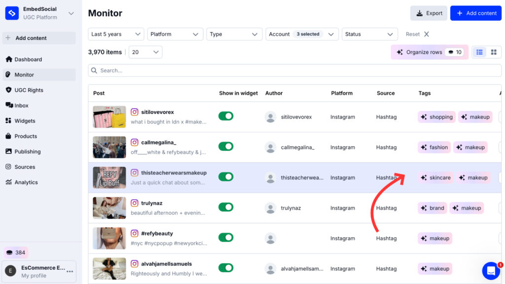 AI tags and categories for social media posts