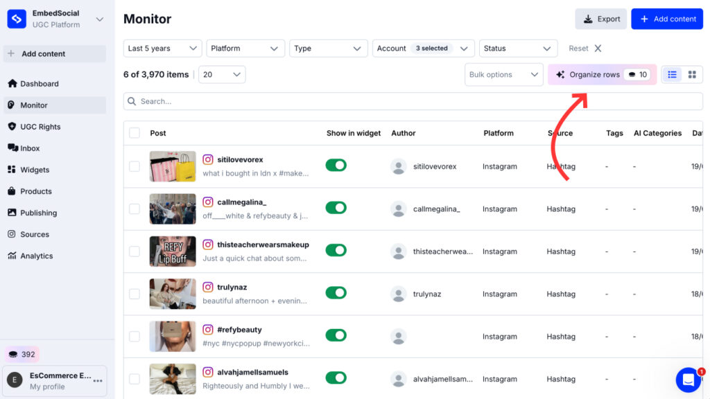 Organize social media posts with AI tags