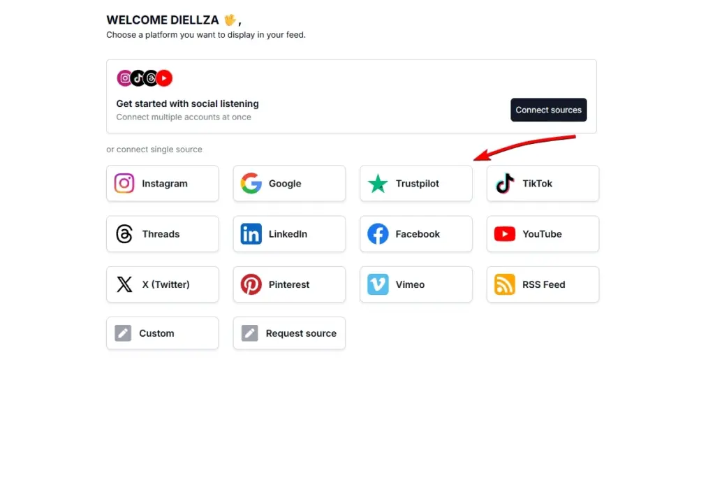 select trustpilot as source in embedsocial