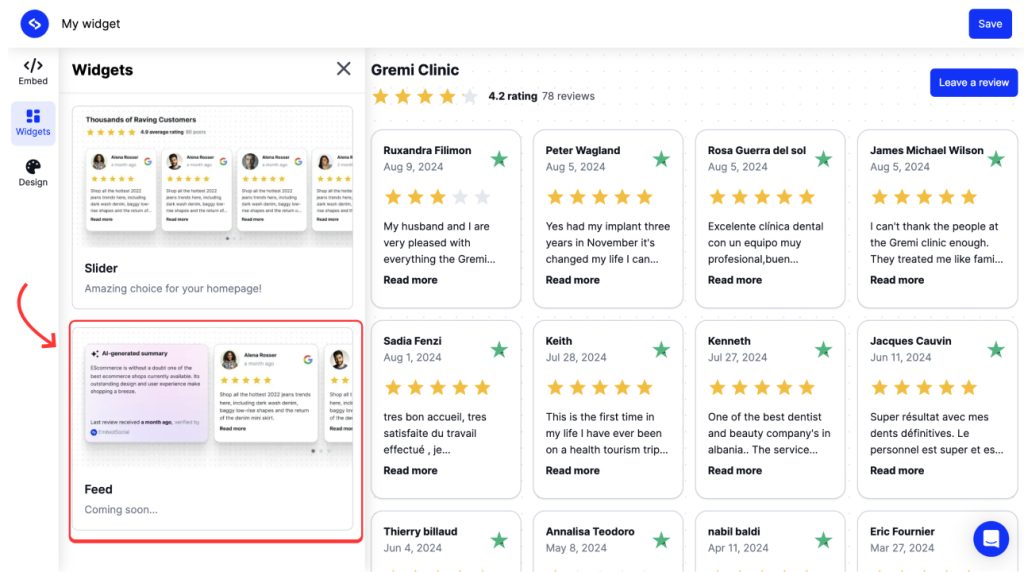 Trustpilot reviews widget feed