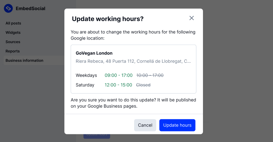 Bulk update business hours on Google business profile