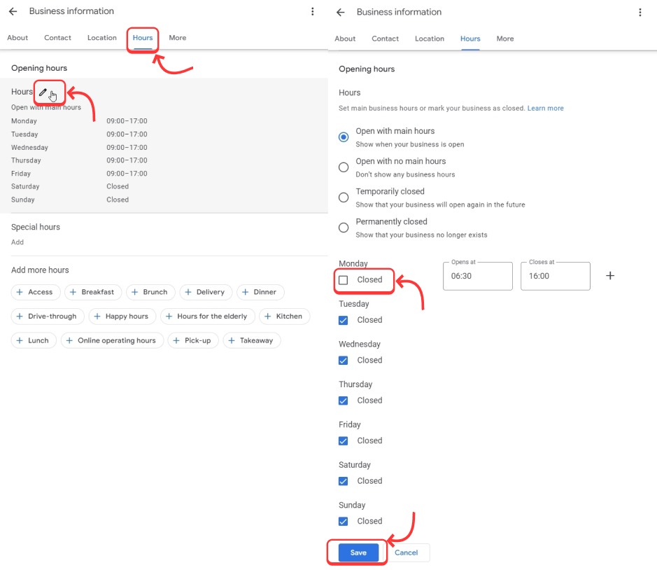 updating gbp hours process