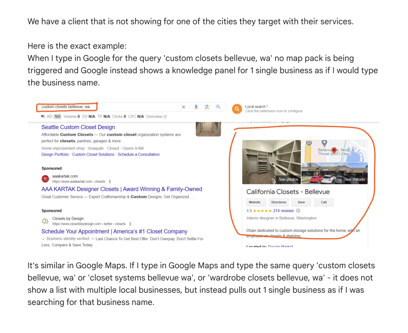 Google local pack lost position