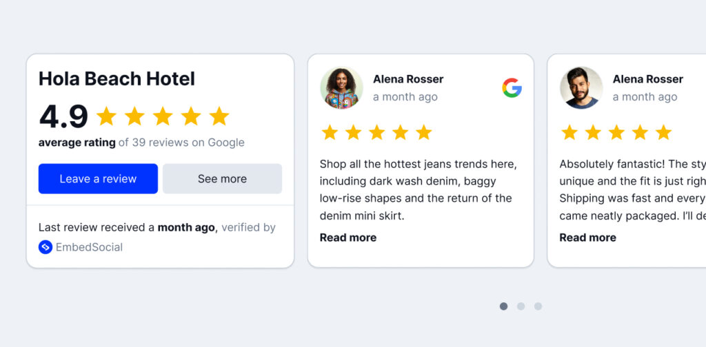 new Google reviews slider with CTA and avarage rating badge