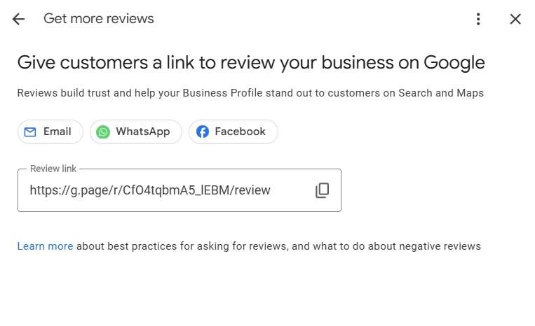 gbp ask for reviews section