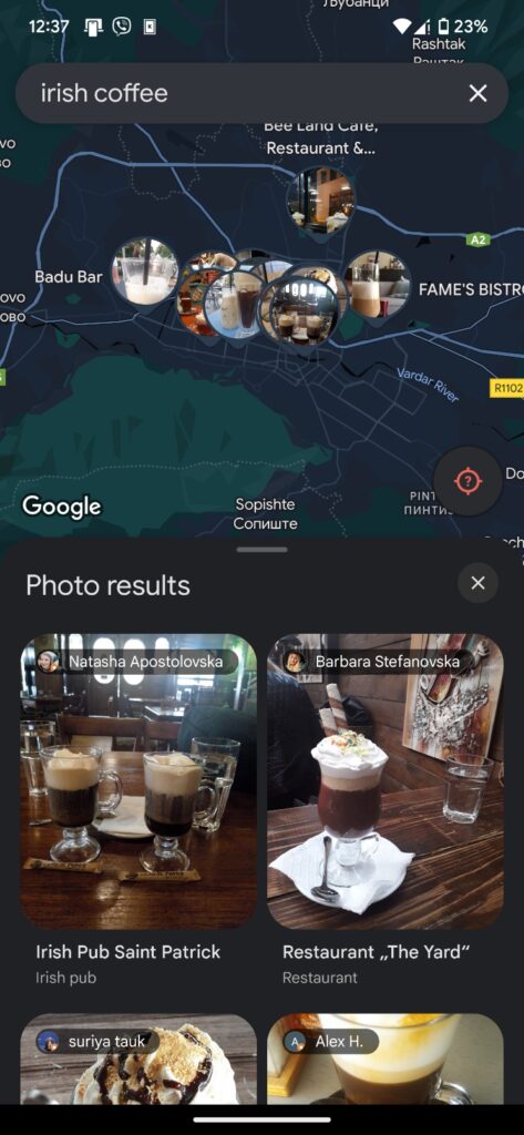 looking for a place to have irish coffee using discover through photos