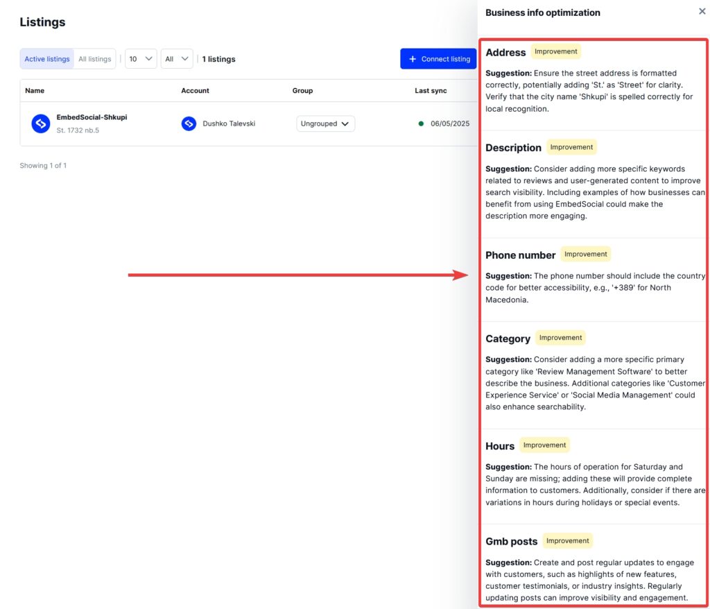 embedsocial gbp ai audit results