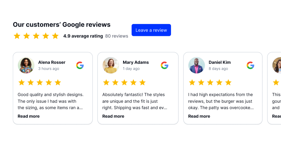 Google reviews widget for website