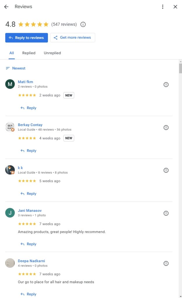 gbp read reviews section