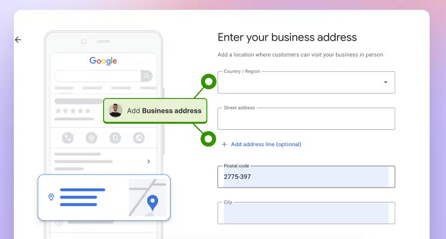 adding your business location and contact info in gbp