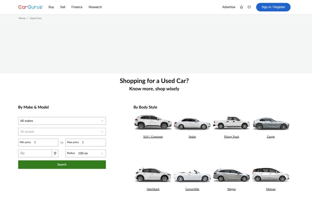 cargurus landing page