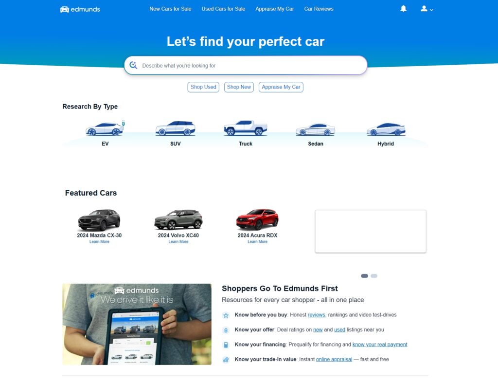 edmunds landing page