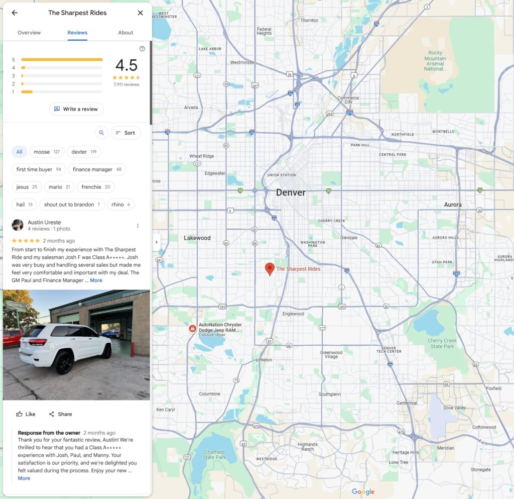 examples of google reviews of a car dealership in denver