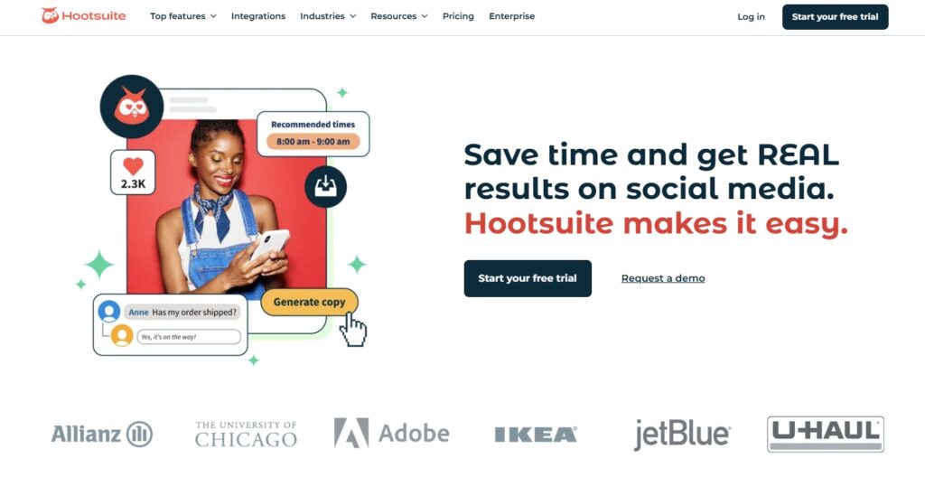 hootsuite landing page