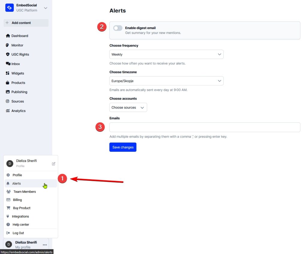 set up social listening alerts in embedsocial