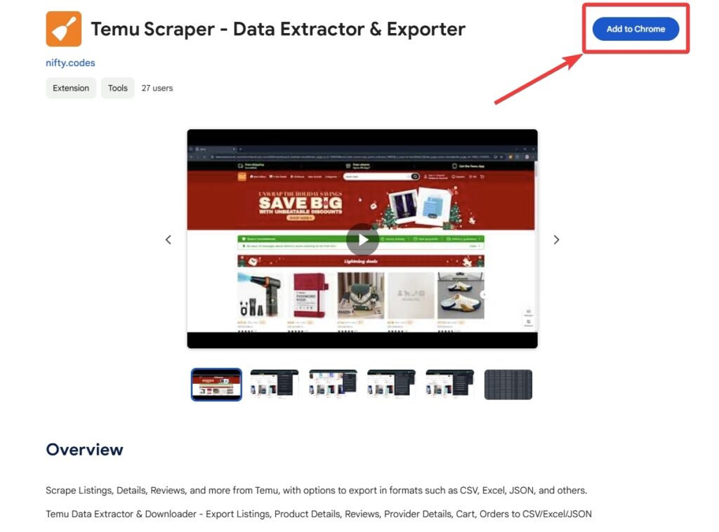 temu scraper web store page