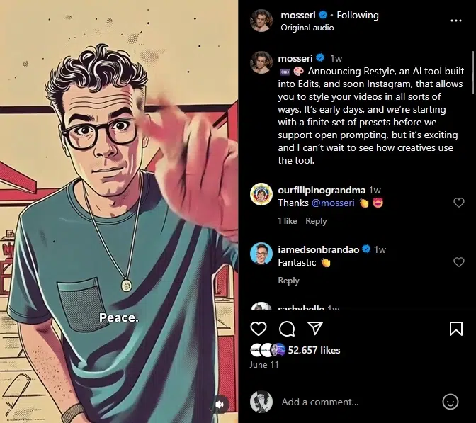 instagram edits restyle feature