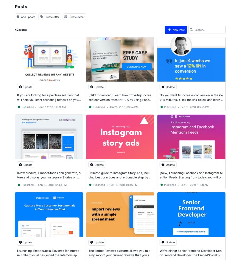 google posts page in embedsocial gbp