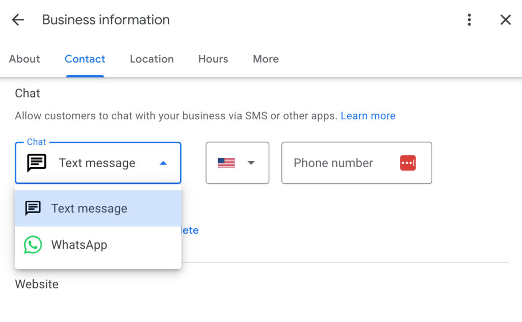 Add WhatsApp chat in Google business profile