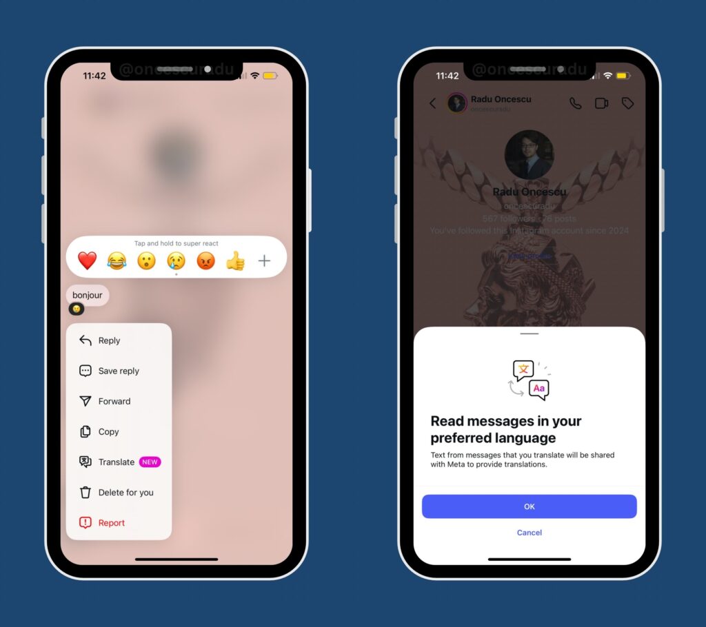 instagram update about translating DMs