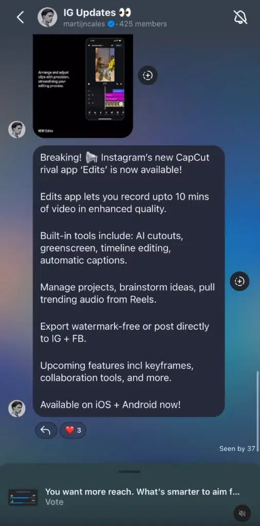 instagram broadcast channels update