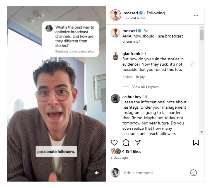 instagram broadcast channels update