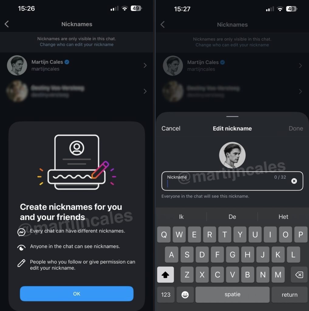 adding nicknames in instagram chat