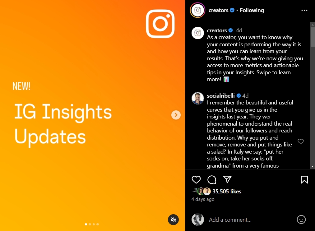 instagram update about the recent metrics additions to ig insights