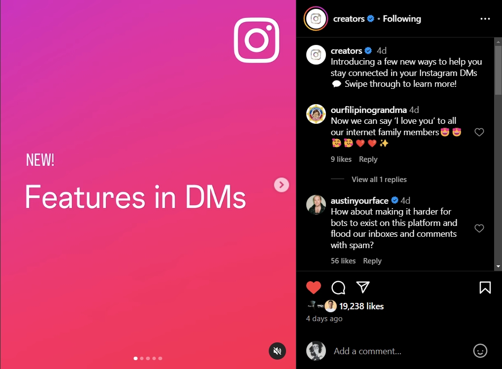 new instagram dm features