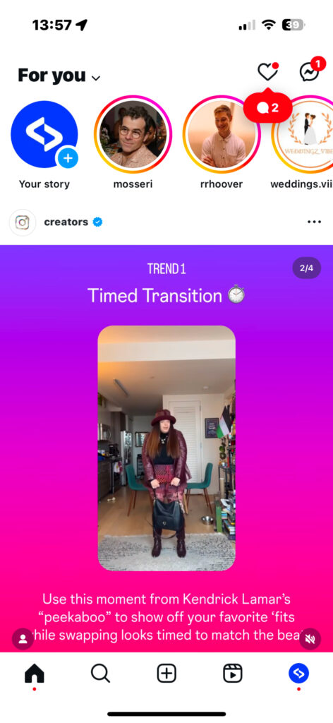 instagram main feed with notifications