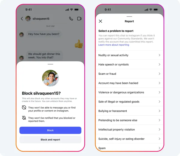 instagram block and report feature