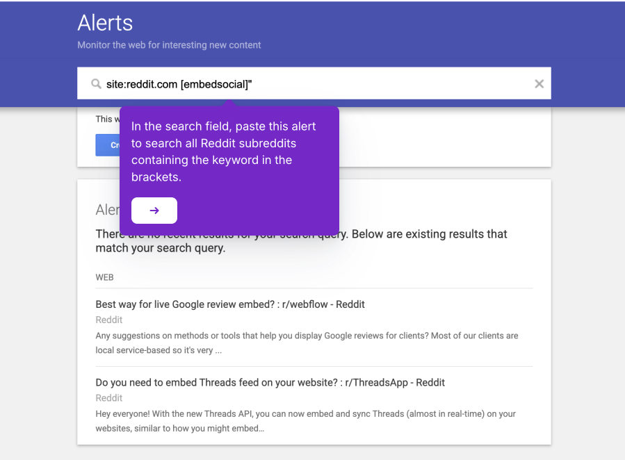 Steps for Reddit monitoring with Google alerts