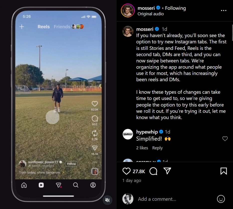 instagram new navigation tabs 2025