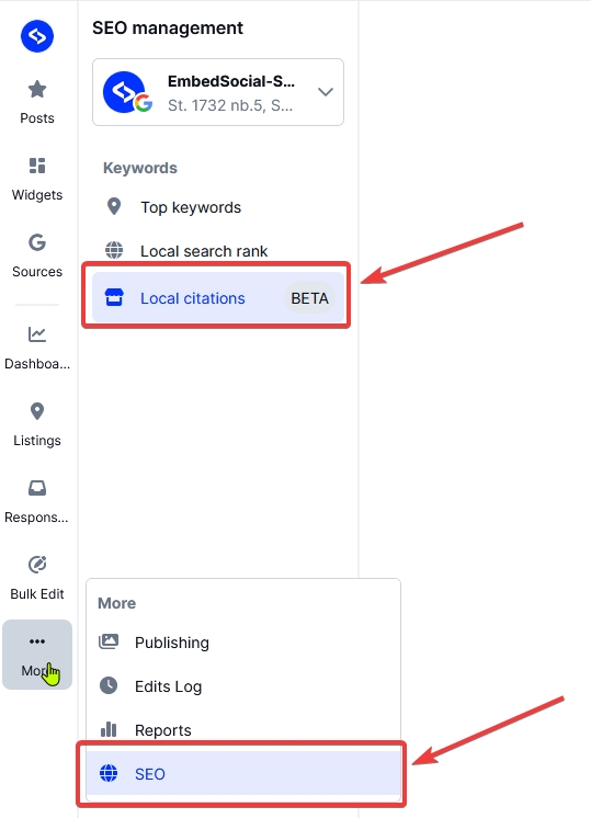 accessing embedsocial gbp local citations section