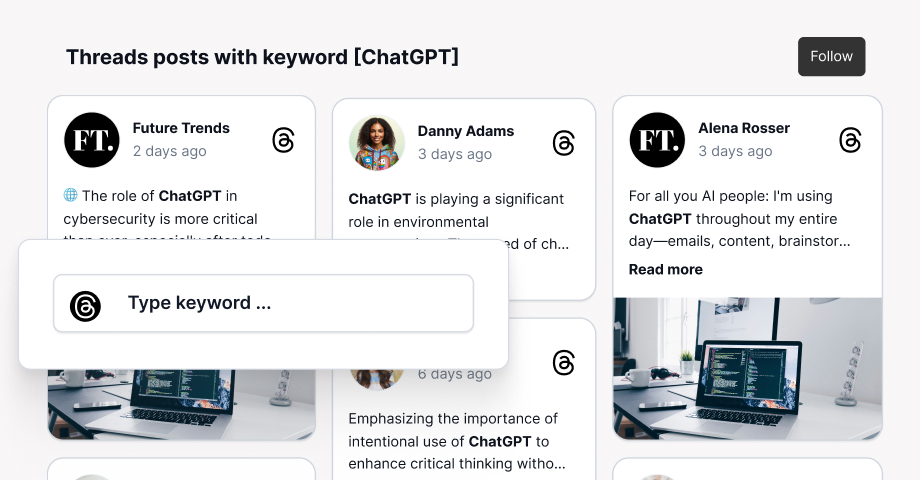 Threads monitoring and social listening by keyword