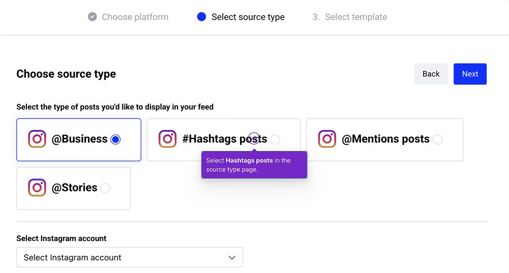 Select Instagram hashtags as a source